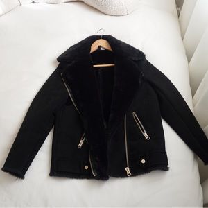 Jacket with Faux Fur Collar | Size Small | Black